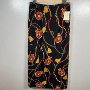 Vintage Silk Club Midi Skirt Size 8 Equestrian Black Sequin Horse Modest Work